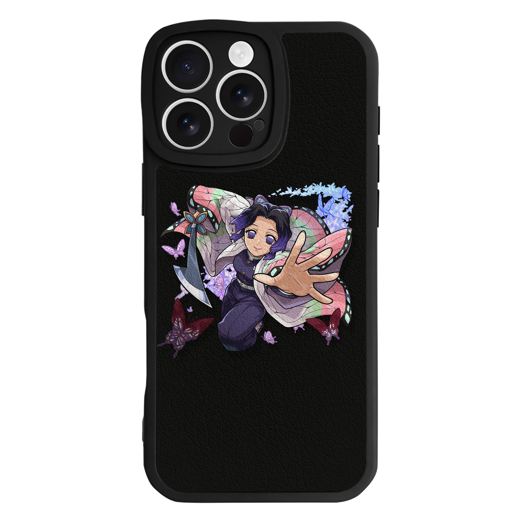 （画像用） 鬼滅の刃（きめつのやいば）蟲柱-胡蝶 しのぶ／こちょう しのぶ Kochou Shinobu 【iPhone 16シリーズ対応】シリコンスマホケース（レザー調） 材質：シリコン